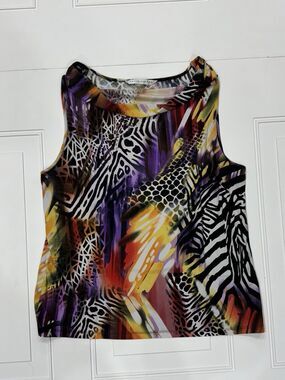 Peter Nygard Womens Sz L Abstract Art Multi Color Drape Neck Blouse Tank Top